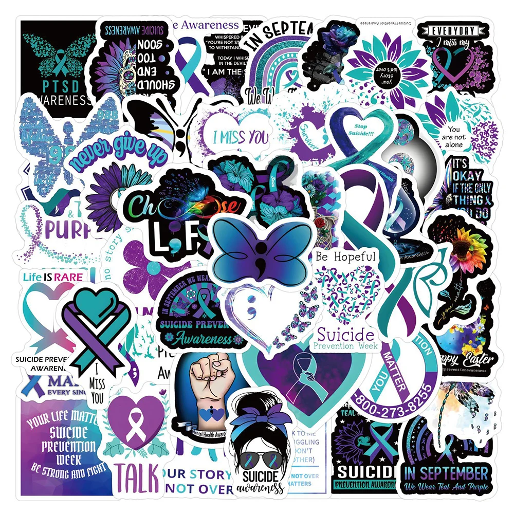 10/30/60/120pcs Take Care of Yourself Theme Stickers Suicide Awareness Cartoon Sticker Water Bottle Luggage Phone Decals Packing