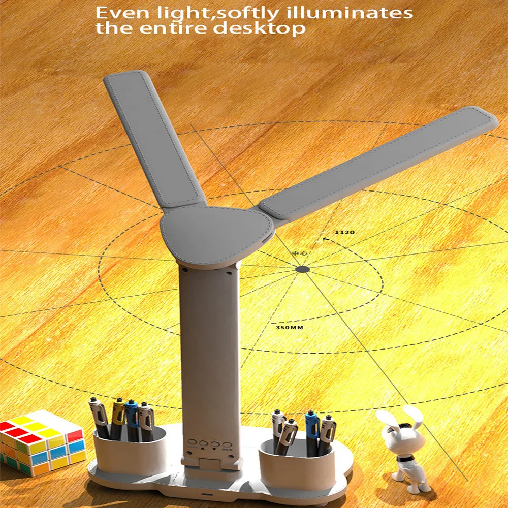 Lampada da tavolo pieghevole a LED con dimmer tattile Lampada da lettura con protezione per gli occhi Lampada da scrivania a doppia testa con data dell'ora Luce notturna con carica USB sul comodino