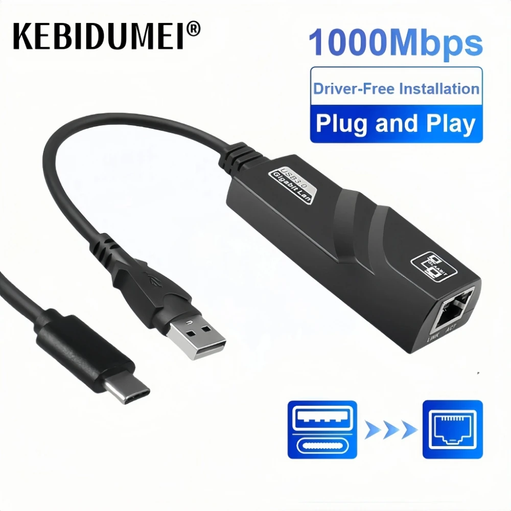 Адаптер Wi-Fi 1000 Мбит/с USB3.0 HUB Ethernet типа C к RJ45 Гигабитная сетевая карта Мини-ПК Настольные компьютеры Аксессуары для ноутбуков Plug and Play