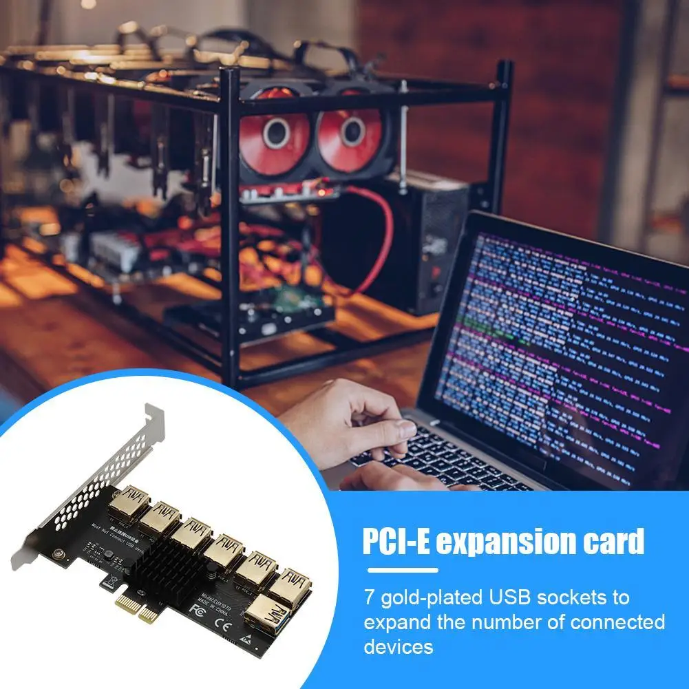 

PCI-E 1x 1 to 7 Riser Card Multiplier PCI-Express USB3.0 Converter for BTC Miner