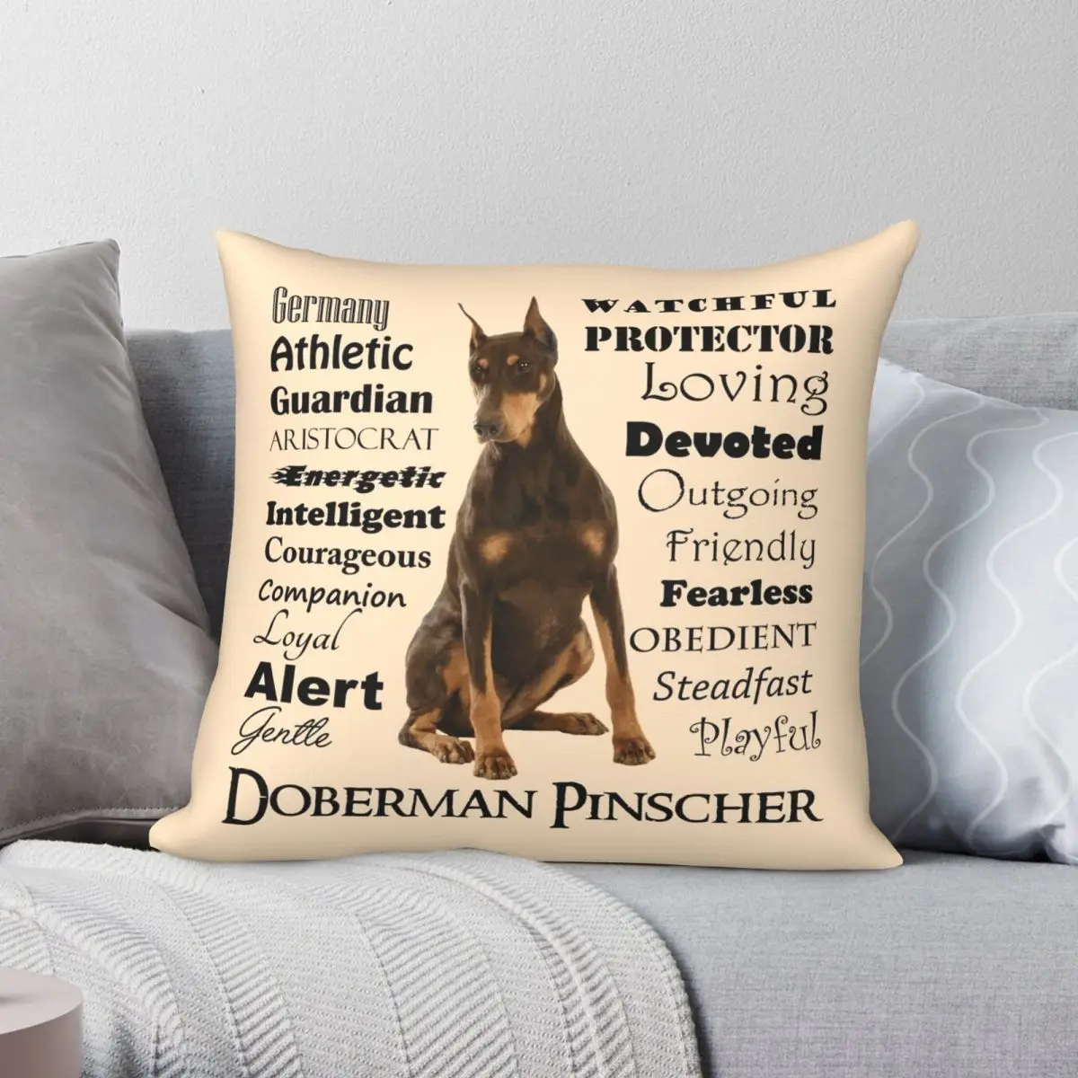 Red Doberman Traits Square Pillowcase Polyester Linen Velvet Pattern Zip Decor Throw Pillow Case Car Cushion Cover