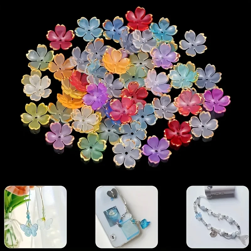 200/100 Stück 15mm Bunte Acryl-Blumenperlen - Pastell-, Blumen- und Goldene Designs für DIY-Bastelbedarf – Detail 5
