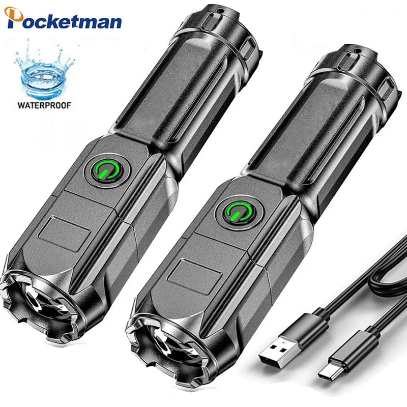 

Super Powerful Led Flashlights Waterproof Zoomable Torch USB Rechargeable Flashlight Hand Lanterna Camping Fishing Flashlights