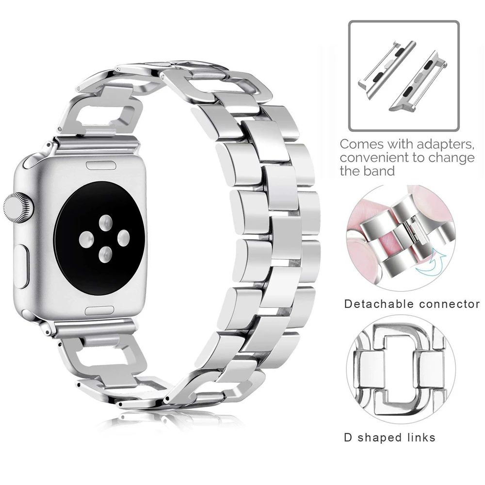 Stainless Steel correas band compatible for apple watch band 38mm 40mm Women for Iwatch bands Series 5 4 3 Wristband Link Strap