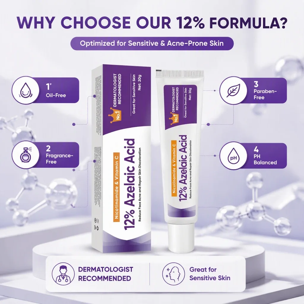 Azelaic Acid 12% Niacinamide Vitamin C Face Cream 20g Brightening Moisturizer Even Skin Tone Sensitive