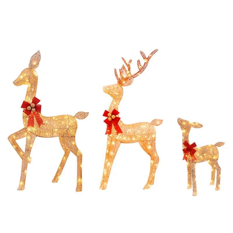 3D Reindeer Theme Lights Christmas Elk Decoration LED Lights Christmas Supplies Metal Luminous Christmas Reindeer