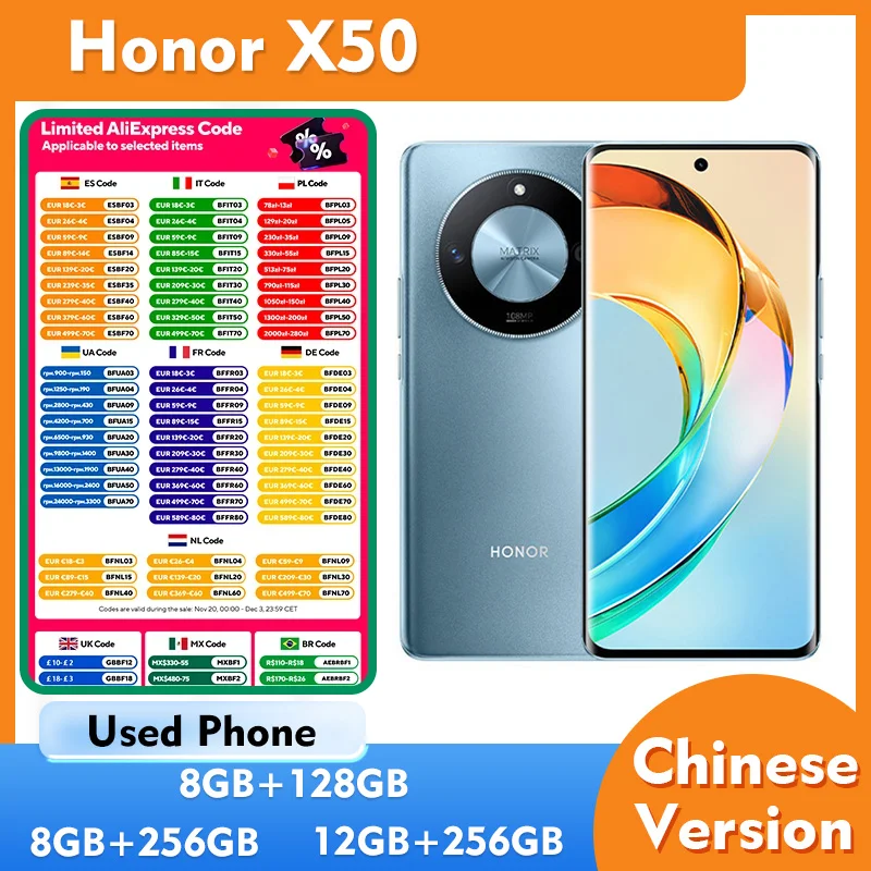 HONOR X50 5G Android CPU Snapdragon 6 Gen1 108MP 6,78 дюйма 2652x1200 пикселей 5800 мАч зарядка 35 Вт б/у телефона