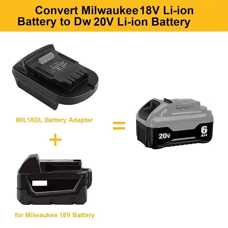 MIL18DL Battery Adapter Converter for Milwaukee 18V Li-ion Battery Converted To for Dewalt 18V 20V Li-ion Battery Power Tool Use