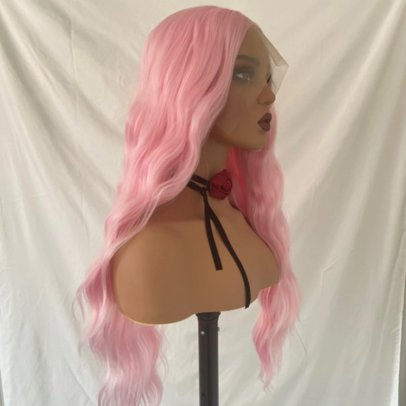 Pastel Pink Wig Long Curly Synthetic Hair Lace Front Wig Natural Wavy Colored Frontal 13X4 Lace Front Wigs for Women Cosplay