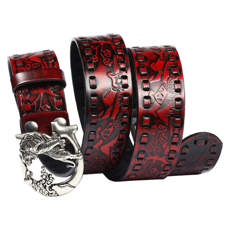 (Ta-weo) Unisex Handmade Luxury Genuine Leather Belts for Women, Retro Embossed Men's Belt