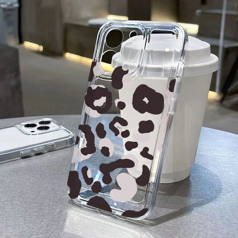 

Brown Pink Leopard Print Transparent Case for Samsung S25 Ultra Cases Galaxy S24 S23 FE S22 Plus A55 A52 A35 A15 A16 A36 Cover