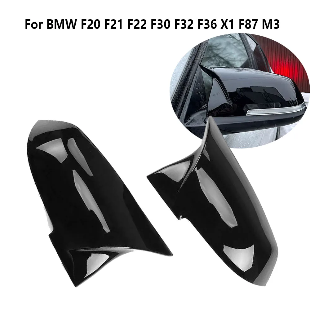 1Pair Side Rearview Wing Mirror Cover Caps  For BMW F20 F21 F22 F30 F32 F36 X1 F87 M3 ABS Gloss Black