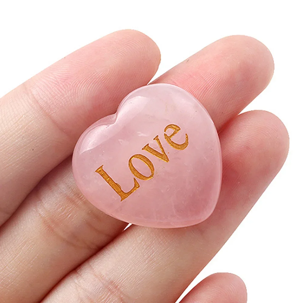 

Rose Quartz Heart Palm Stone Pink Crystals and Healing Stones 'LOVE' Engraved Stone for Valentine's Day Gifts