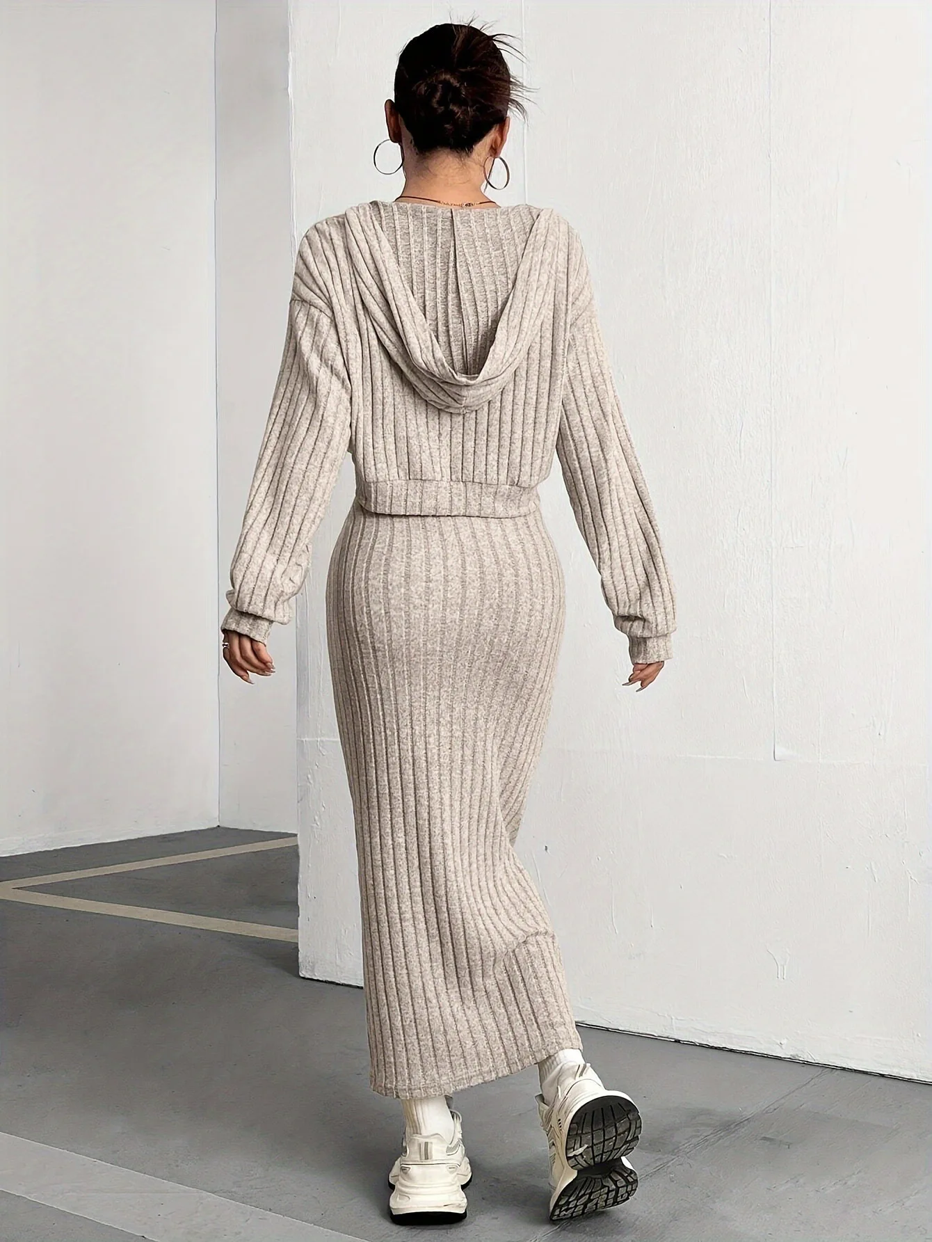 2024 Autumn/Winter New Style Casual Commuting Knitted Long Sleeve Set Hoodie Loose Dress Two Piece Set