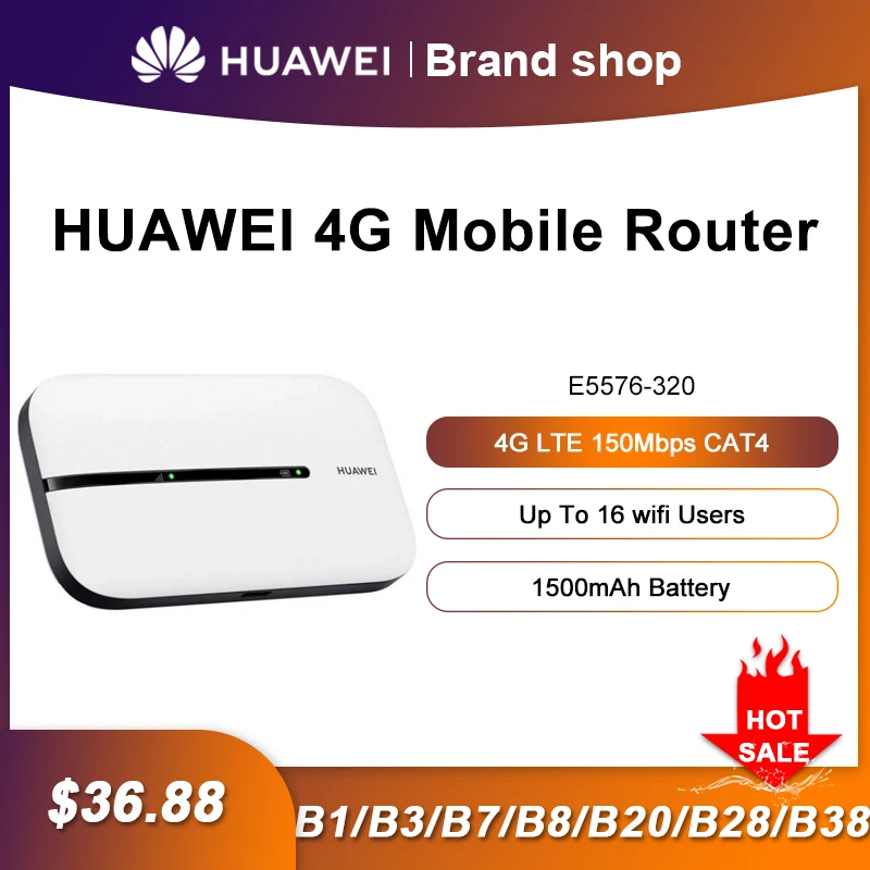 New Original HUAWEI E5576 E5576-856 150Mbps Mobile Hotspot 1500mAh 3G/4G Portable Wifi Router Modem Mifi B1/B3/B7/B8/B20/B28/B38