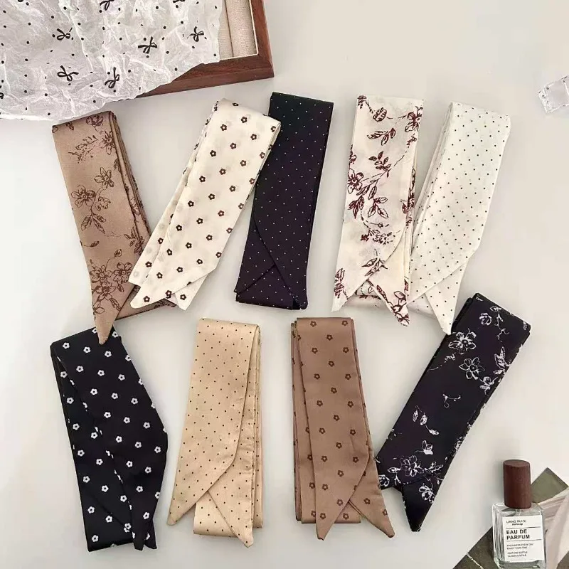 Warm-toned long silk scarf for women Fashionable and versatile shirt accessory Korean-inspired aesthetic Neck and waist belt