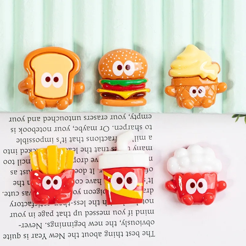 100pcs Kawaii Simulation Food Fries Burger Flatback Resin Cabochon DIY for Phone Case Hairpin Keychain Earrings Scrapbook Decor