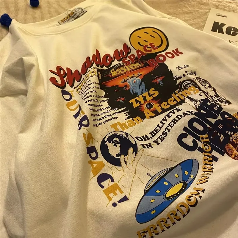 T-shirt da ballo di strada da donna estiva con t-shirt Harajuku a maniche corte con stampa irregolare, top streetwear hip-hop per ragazze