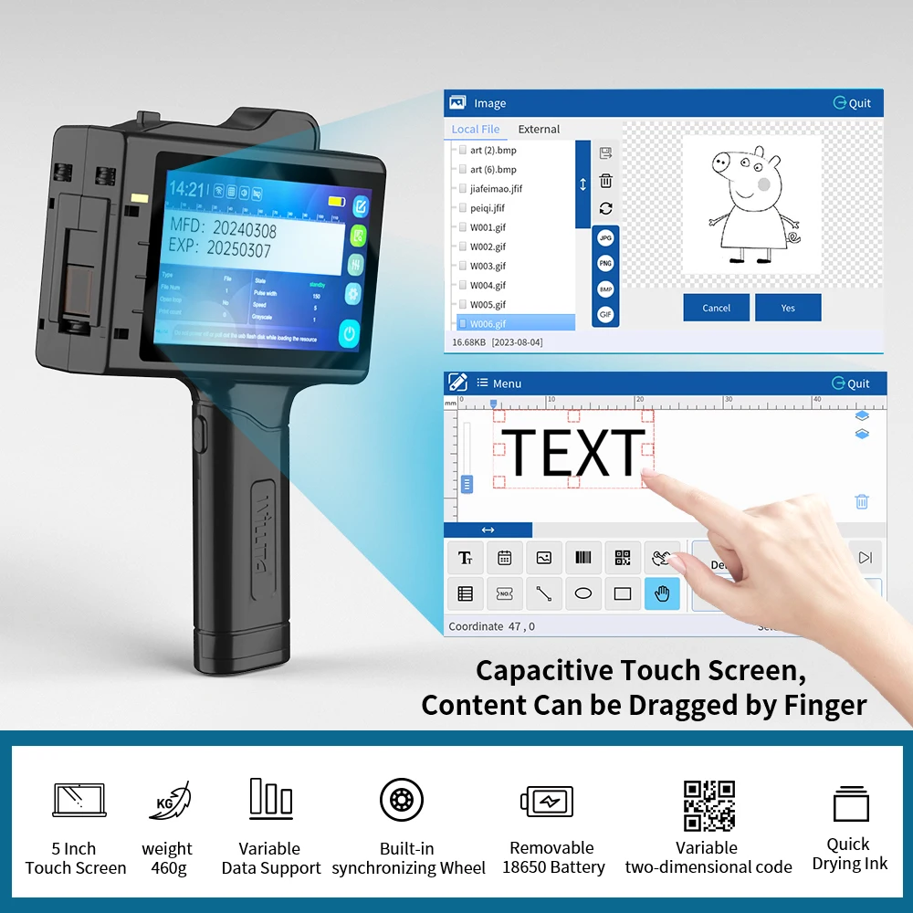 WILLITA 12.7mm Handheld Inkjet Printer Gun with Fast-Drying Ink for Text QR Barcode Batch Number Logo Date Label Portable Coder