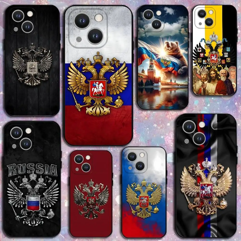 

Russia Flag national emblem Phone Case For iPhone 16,15,14,13,12,11 Plus,Pro Max,XS,X,XR,SE,Mini,8,7,Soft Silicone Black Cover