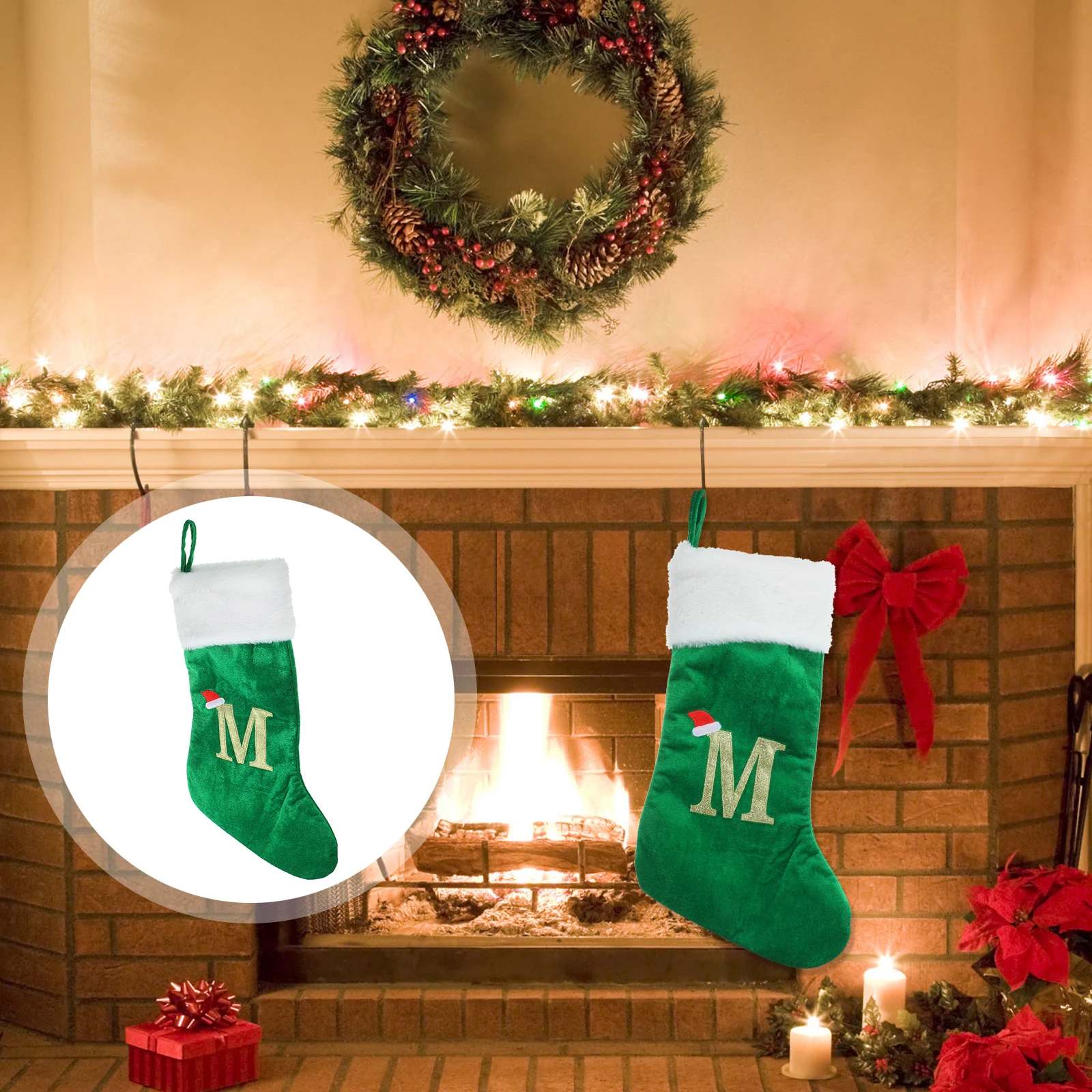 

Christmas Stocking Hanging Ornament Holiday Decoration For Xmas Tree Fireplace Gift Bag Festival Home Bar Decor