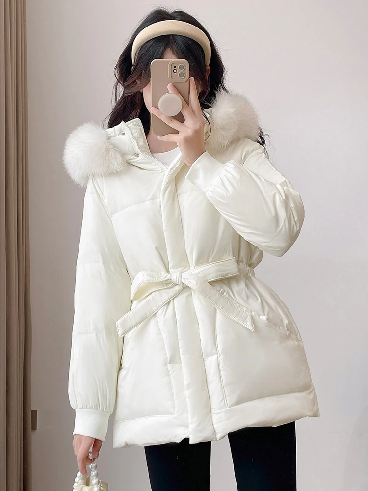 Winter Female Parkas 90% White Duck Down Jacket Large Real Fox Fur Collar Hooded Warm Women's Feather Coat Outwear