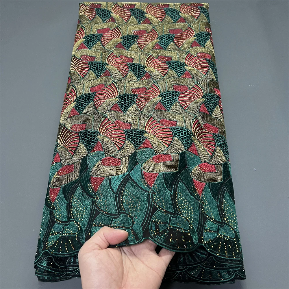 

2026 High Quality African Nigerian Tulle Lace Fabric for Sewing Wedding Party & Gown Dresses Embroidered Cotton Damask (5Yards)