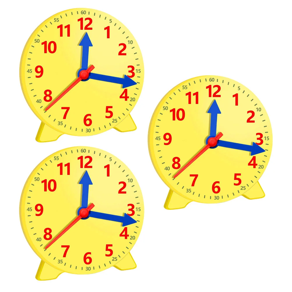 3 Pcs Clock for Kids Model Teaching Aids Toys Time Learning Tool School Display Prop Perception Yellow Read Primary