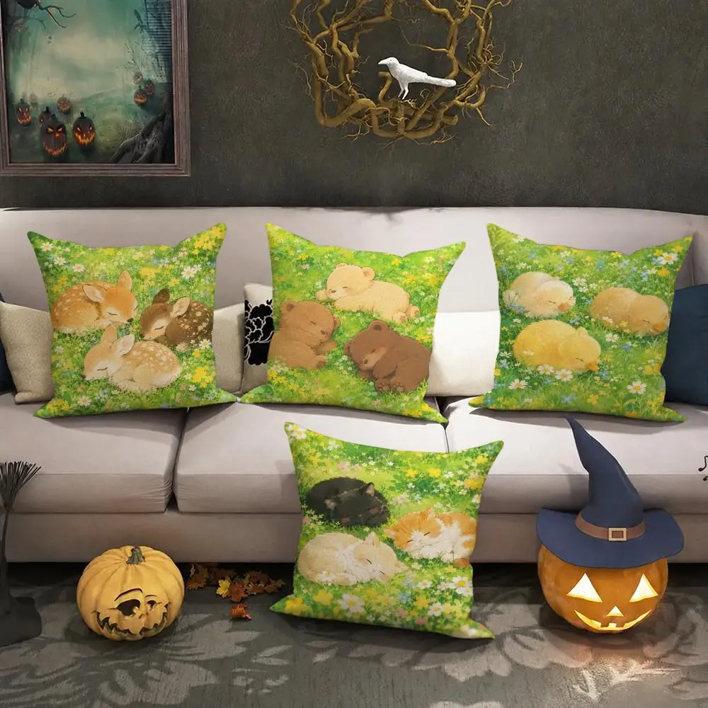 Animal Lover Halloween Gift Cushion Cover Halloween Rustic Throw Pillow Covers, Cute Ghost Pumpkin Maple Leaf Cushion Covers