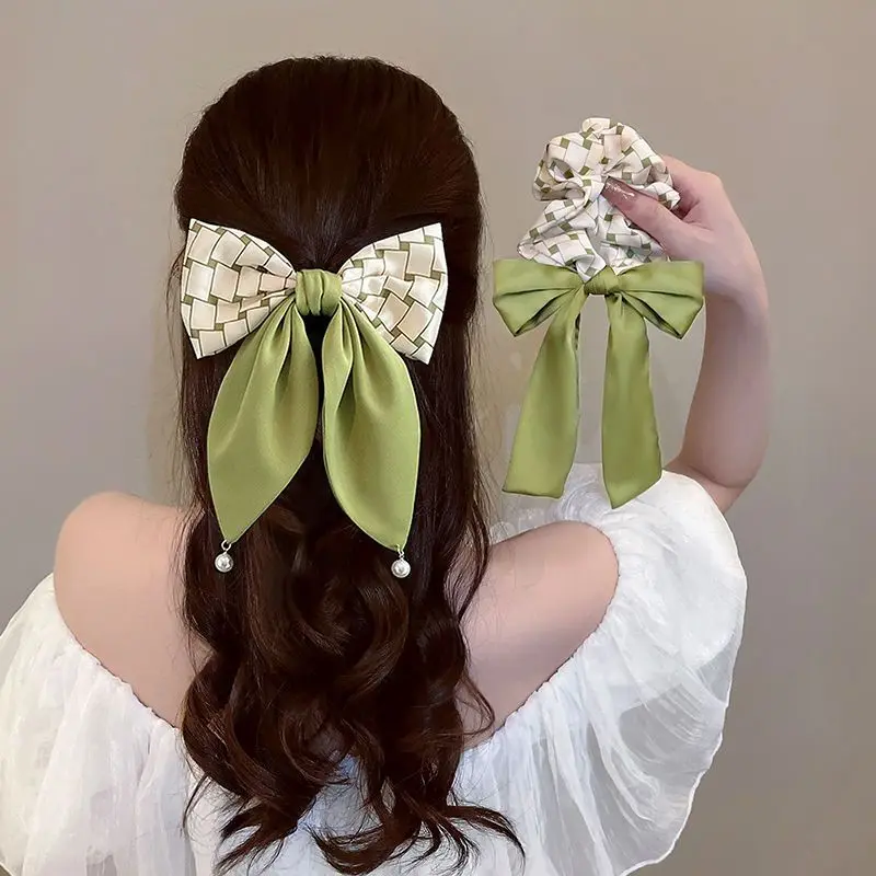 Small Fresh Matcha Green Big Bow Hair Clip New Women's Style Hair Clip Back Head Headpiece