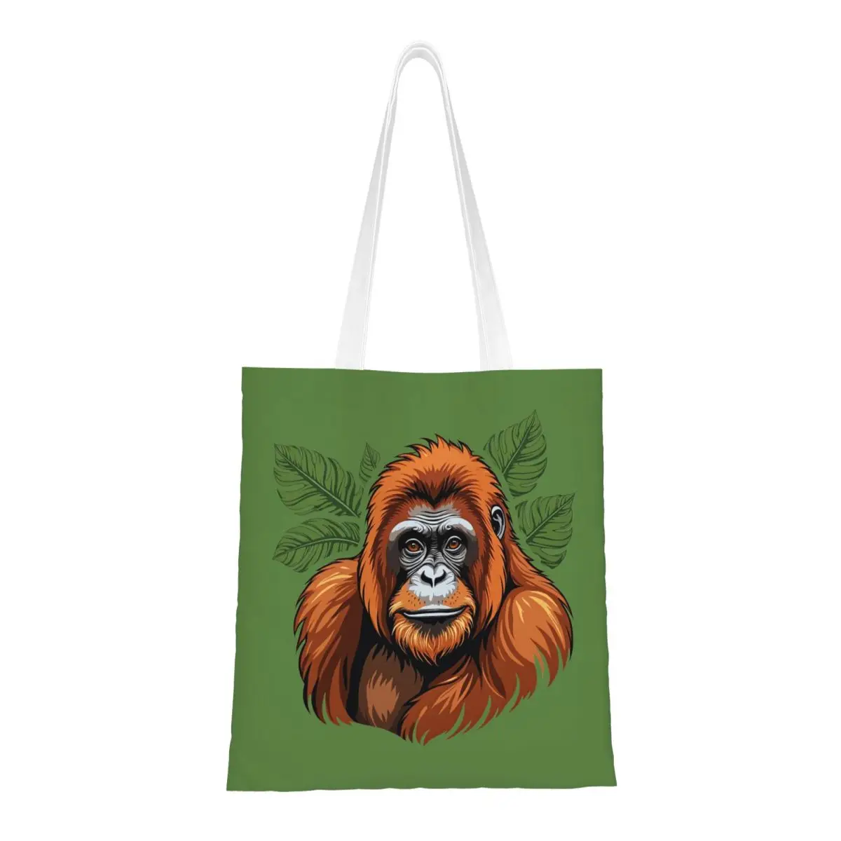 

Tapanuli Orangutan Surrounded By Tropical Leaves Сумки для покупок Холщовая большая сумка для девочек Многоразовая сумка через плечо Дорожная сумка