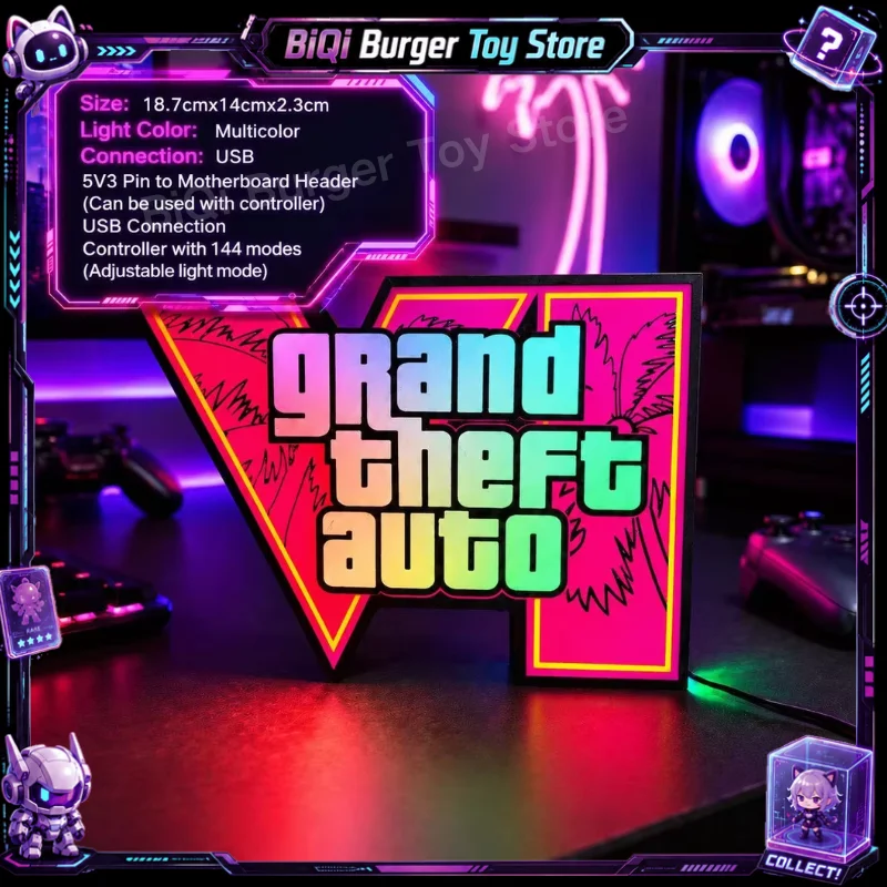 Image of 2026 Neue GTA 6 Horizon Ambientebeleuchtung USB Coole Desktop- & PC-Gehäuse-Dekoration ARGB Faith Light Trendiges Weihnachtsgeschenk