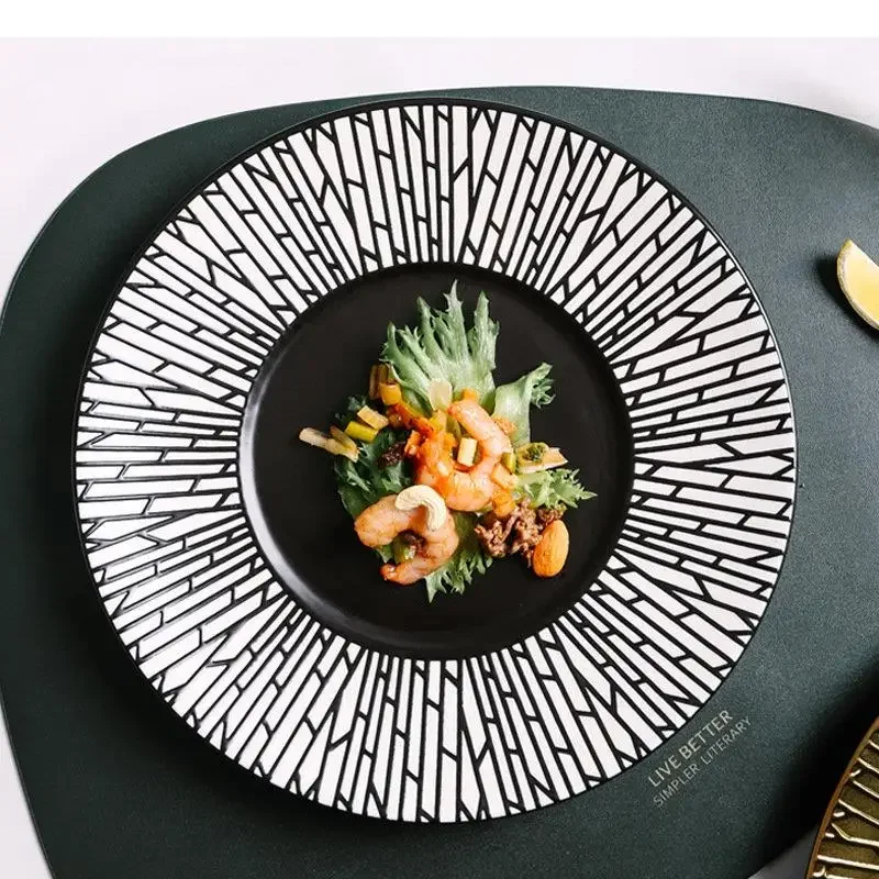 Electroplated Ceramic Dinner Plate Restaurant Steak Salad Pasta Plates Dessert Sushi Circular Tableware