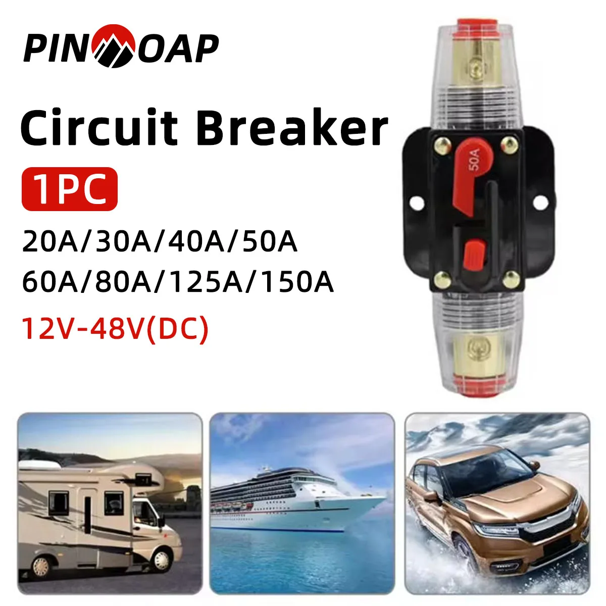 

PINMOAP Circuit Breaker 20A-150A Automatic Circuit Breaker Protection Suitable For Automobile Yacht Rv Circuit Protectors
