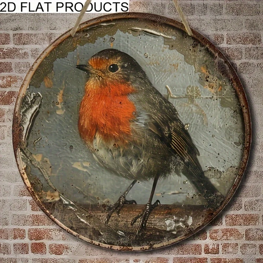 Vintage Robin Wall Decorative Logo-Manufactured Wood 8-inch Round Plate, Bird Theme, Multi-Purpose Wall Hanging, Suitable