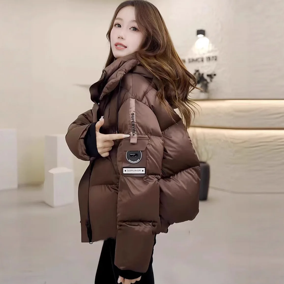 

Парка с капюшоном и длинным рукавом с принтом, женская парка на молнии, куртка, верхняя одежда с карманами, повседневная облегающая куртка с длинными рукавами, зима 2025