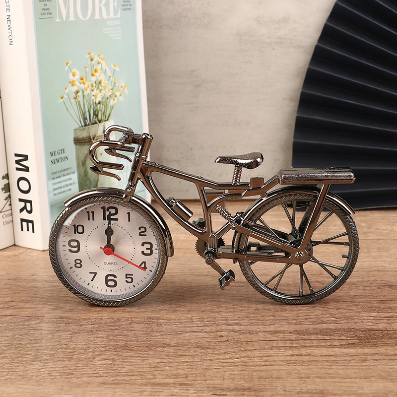 【F】Creative Alarm Clock Vintage Arabic Numeral Bicycle Shape Table Clock Home Room Desktop Decor Crafts Gift