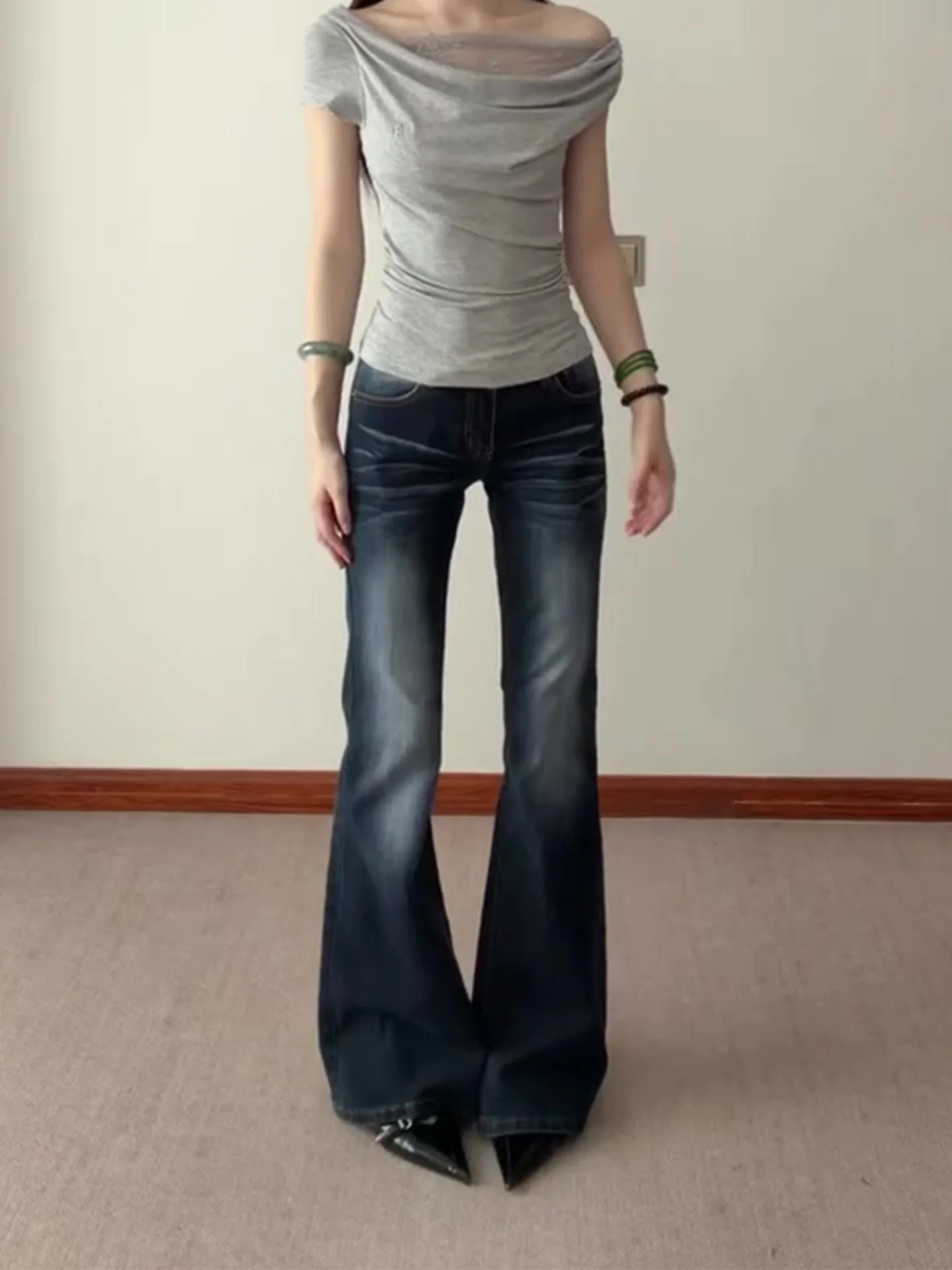 Summer 2026 Blue Washed Slim Fit High Waist Wide Leg Jeans Women's Lazy Style Retro Denim Pants Casual High Quality Chinese P...