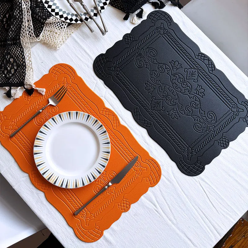 Mantel Individual de cuero PU creativo de estilo nórdico, tapete aislante Retro en relieve, impermeable, resistente al aceite, decoración de mesa de comedor, 1 ud.
