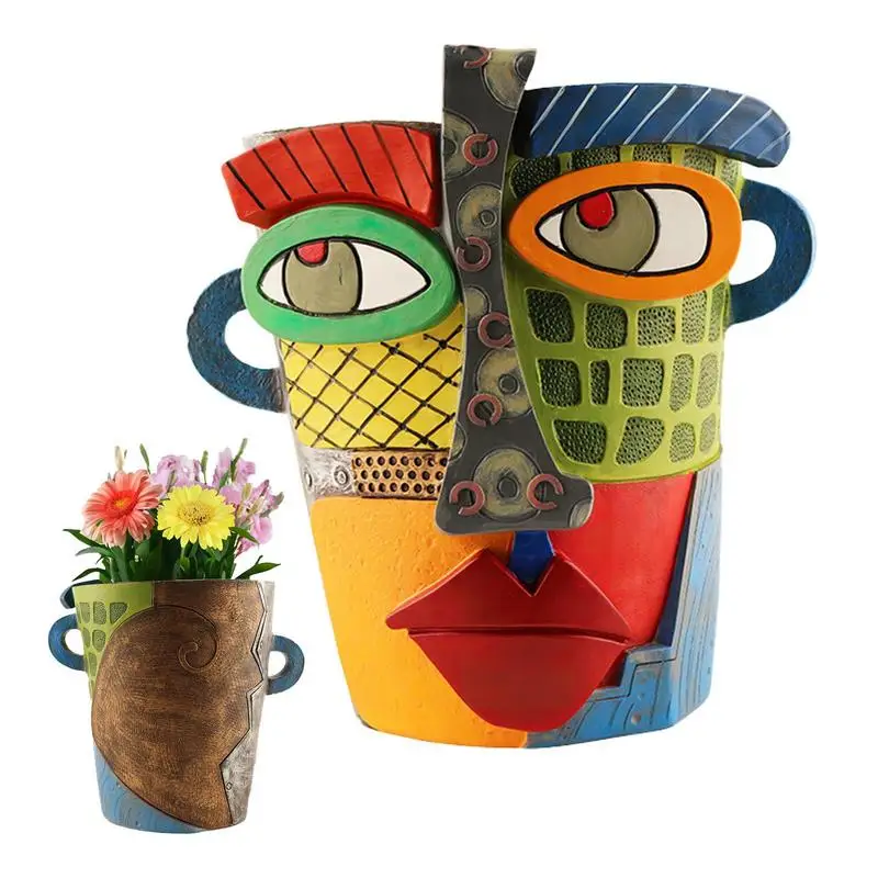 New Home Colorful Face Art Flower Pots Abstract Resin Face Head Shape Planter Ornament Balcony Cacti Succulents Green Plant Pots