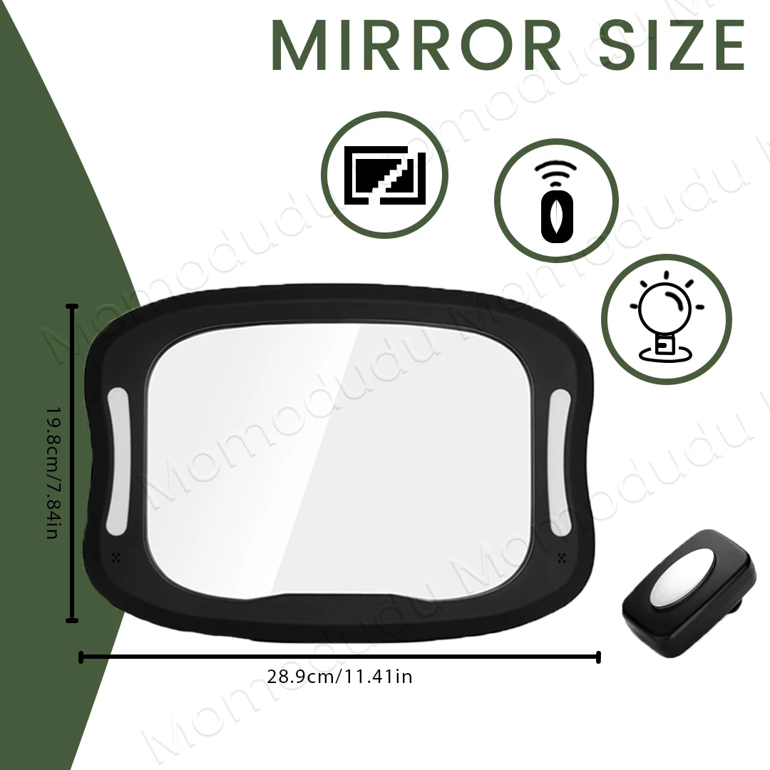 LED Baby Car Mirror with Remote Control Soft LED Light 360° Rotation Shatterproof Acrylic for Clear Viewing, Fits All Vehicles