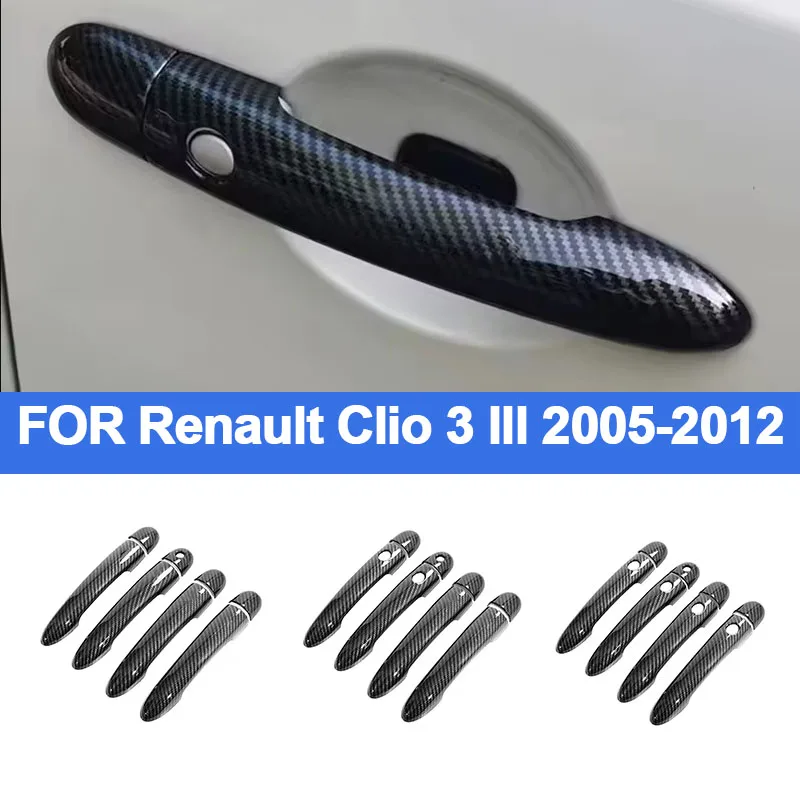 Cubierta de Fibra de Carbono para Manija Exterior de Puerta para Renault Clio 3 III 2005~2012 Lutecia Euro Clio, Accesorios para Coche, Pegatinas de Estilo, Embellecedores
