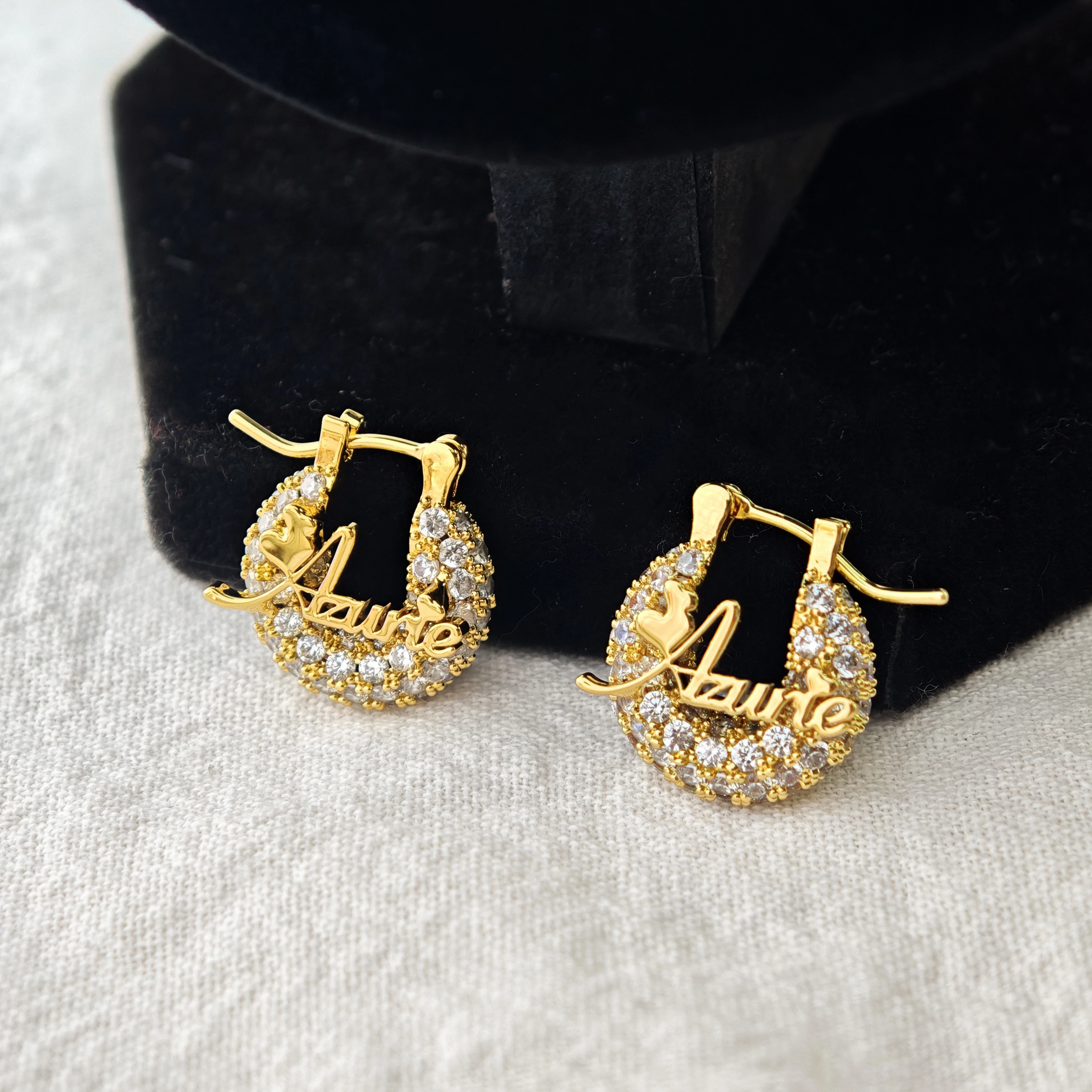 

Duoying Double-barred Custom Name Earrings Heart-shaped Earrings 15mm Full-zircon Earrings Stainless Steel Gift Women Children