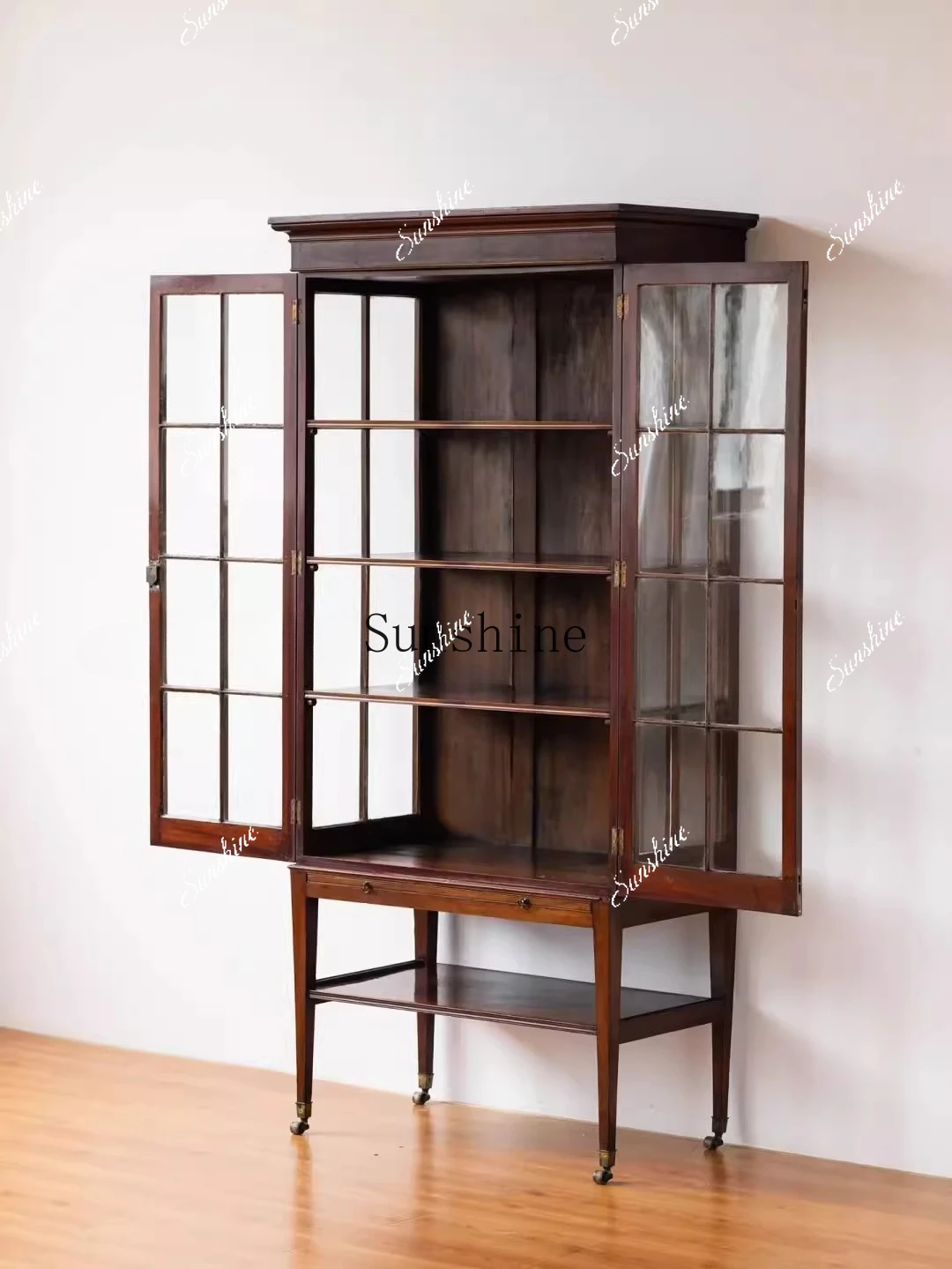 Furniture medieval retro small living room decoration multi-layer display simple modern movable glass wine cabinet FT