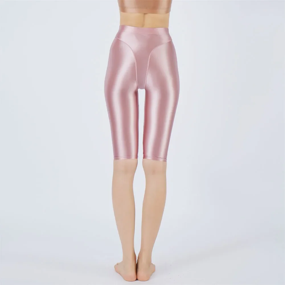 レディースヨガショートパンツ油性光沢のあるシルキー底セクシーなストレッチボディコン無地フィットレディース通気性スリム下着ボクサーパンツ
