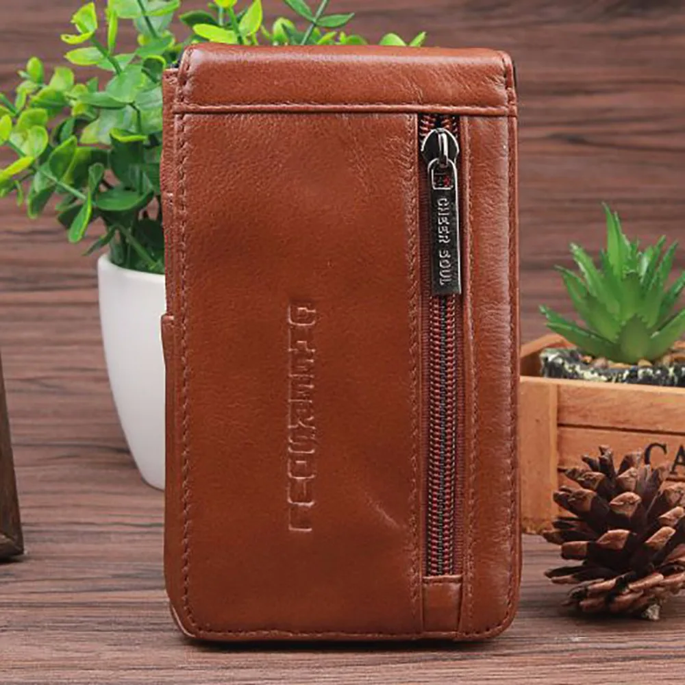 Men Genuine Leather Mobile Cell Phone Case Cover Skin Belt Bags Hip Bum Male Real Cowhide Purse Fanny Pack Hook Waist Bag