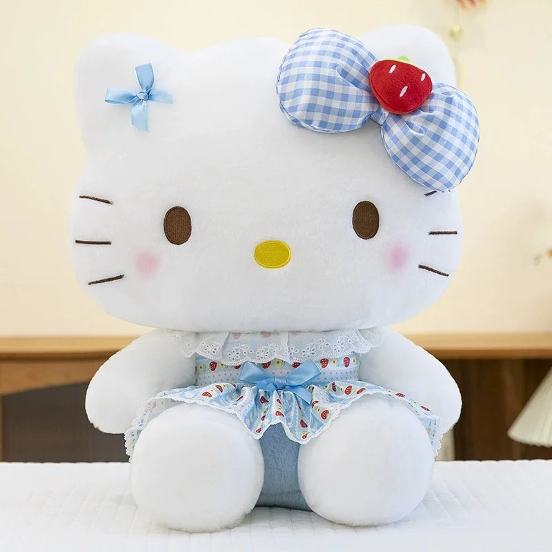 30CM Animatie Sanrio Hello Kitty Pluche Pop in Aardbeienrok PP Katoen Gevuld Kussen Kawaii Sofa Ornament Vakantiecadeau