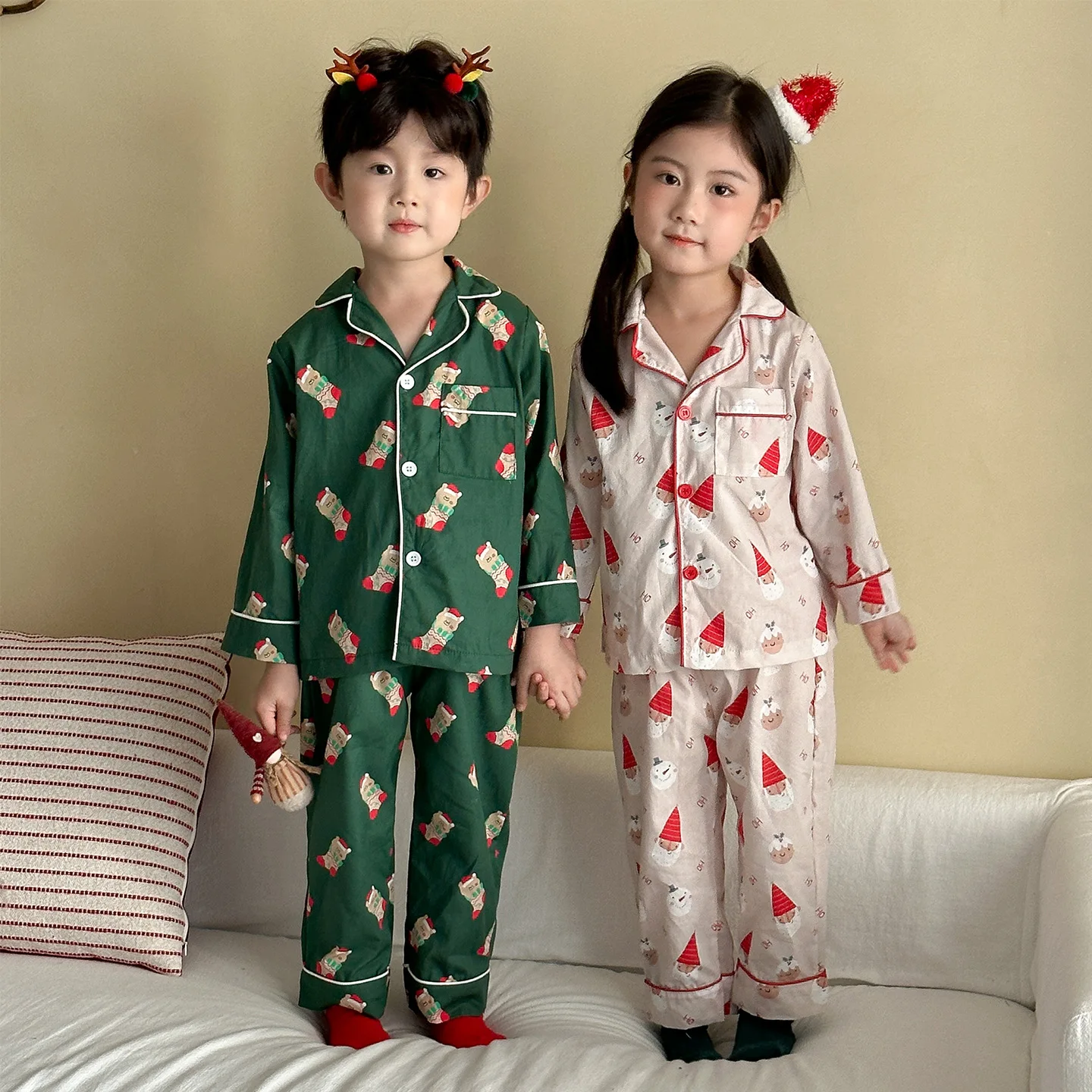 Children's Pajamas Sets Christmas Cotton 2026 New Spring Autumn Girls Boys Long Sleeved Home Suit Set Kids Clothes Girls