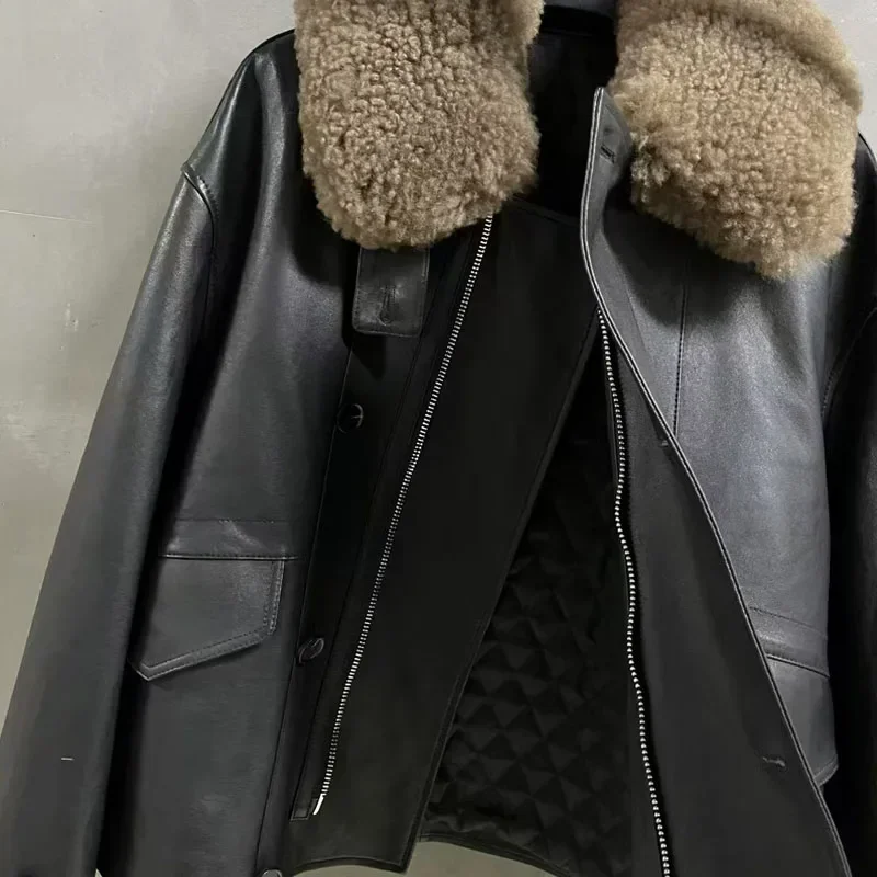 Lnner algodão grosso quente turn-down colarinho roupas com gola de lã real comprimento curto moda de luxo