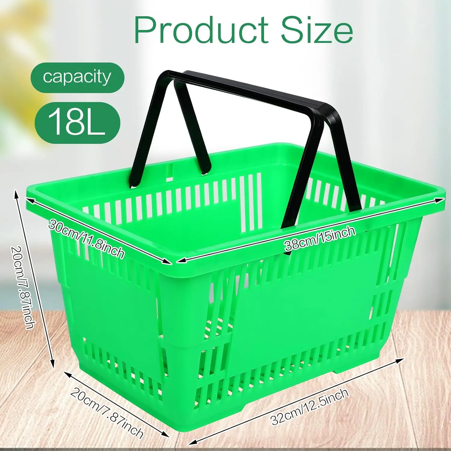 Plastic Shopping Baskets with Handles 16.9 * 11.8 * 9.1 Inches Store Baskets Retail Baskets with Handles for Market Grocery Supp